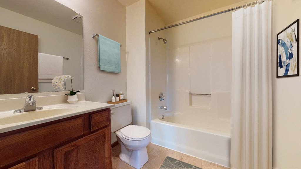 a bathroom with a toilet and a tub and a sink