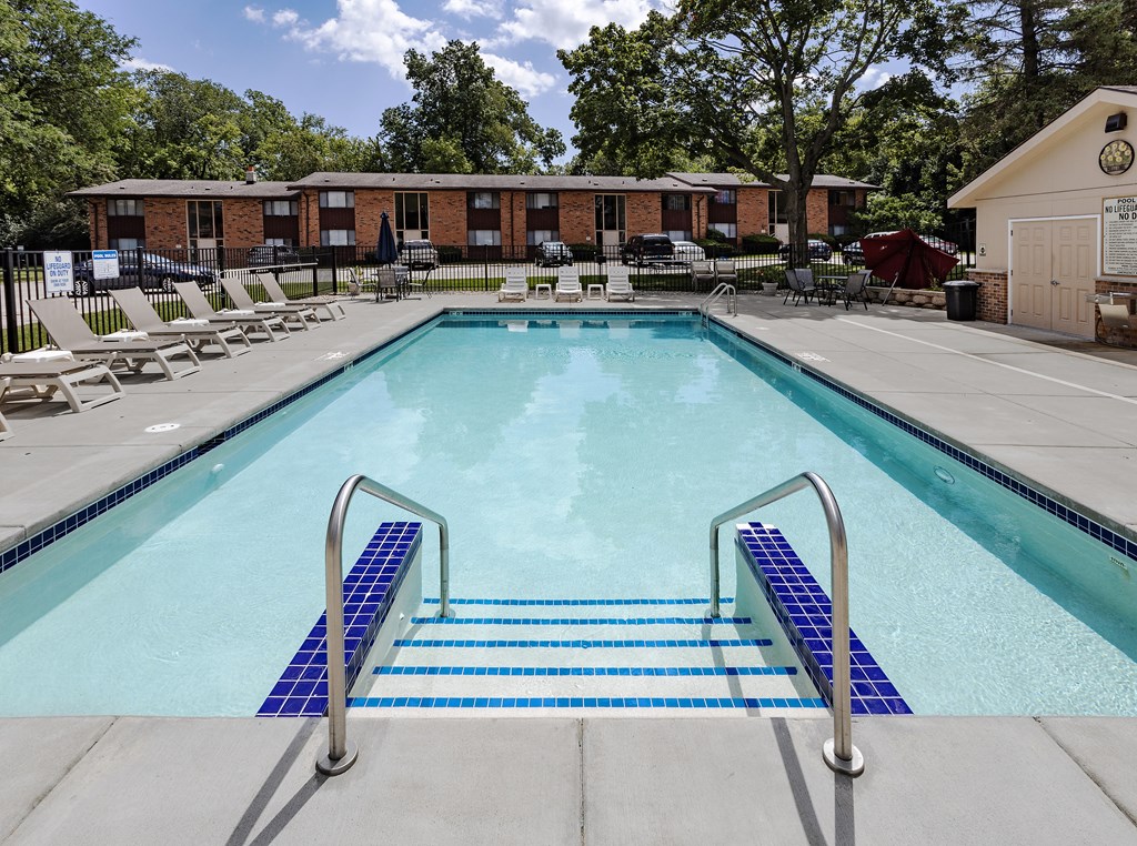 our apartments have a resort style pool with lounge chairs