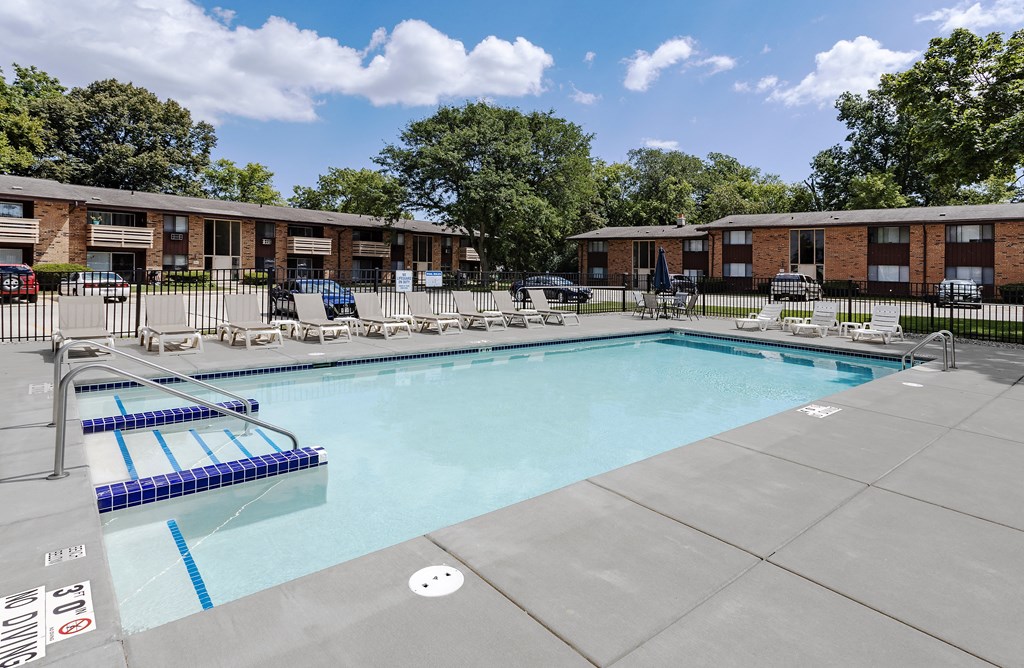 our apartments have a resort style pool with lounge chairs