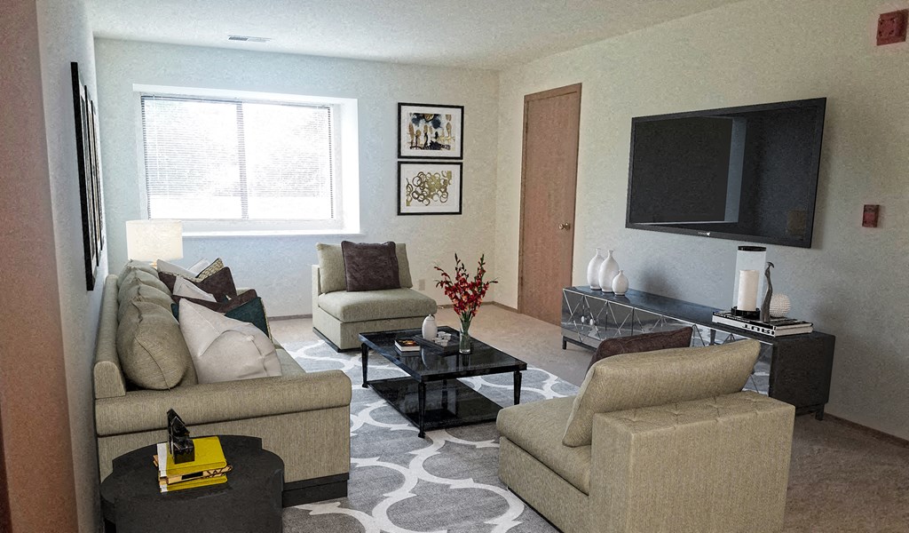 a living room with furniture and a television