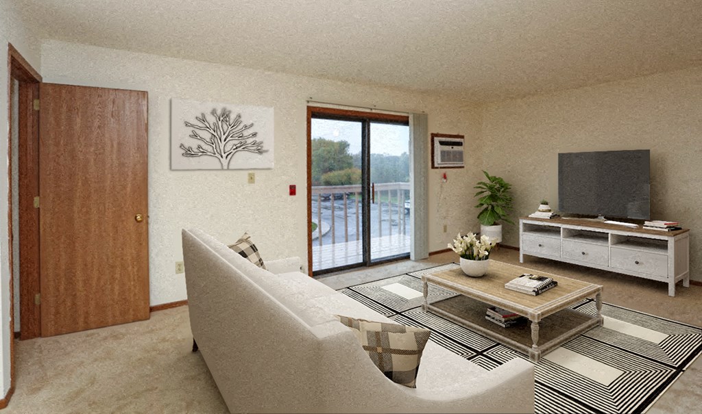 a living room with a couch and a television