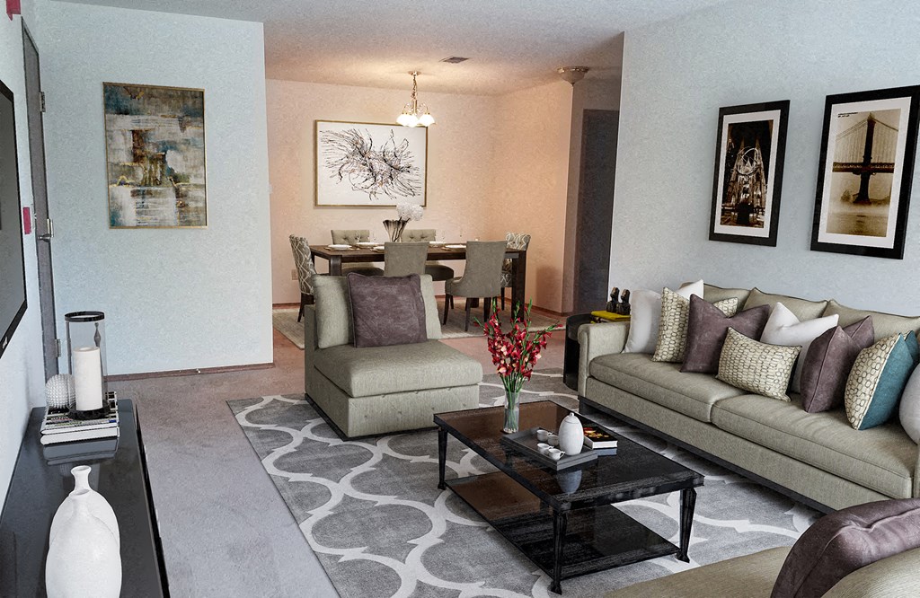 a living room with couches and a table