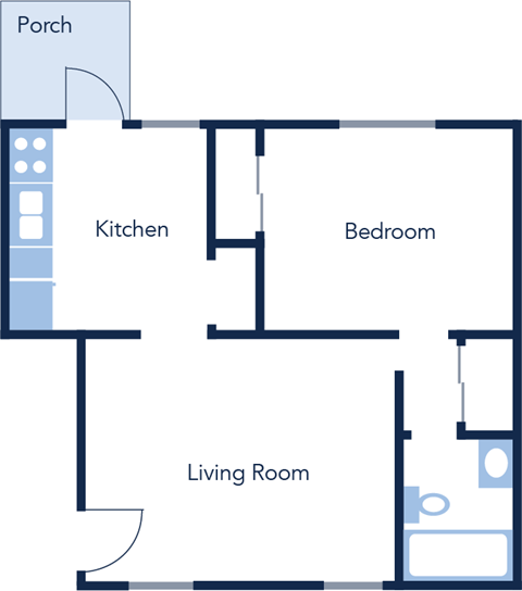 700 Square-Feet 1 bed 1 bath floor plan at The Flats at Seminole Heights, Florida