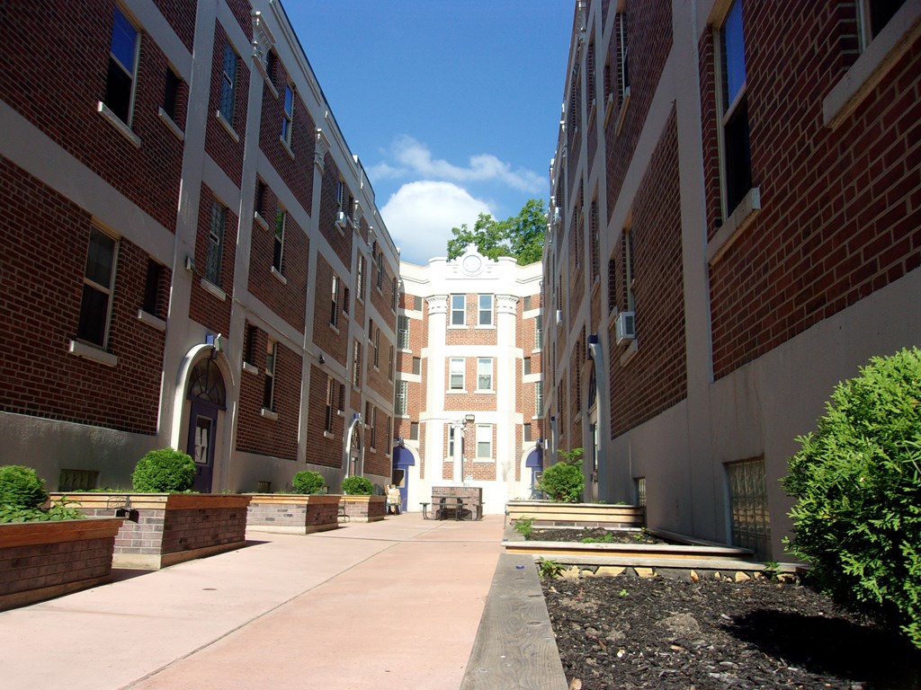 a view of the courtyard between the buildings