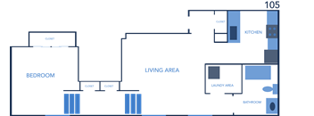 the floor plan of a small apartment with a bedroom and a living room