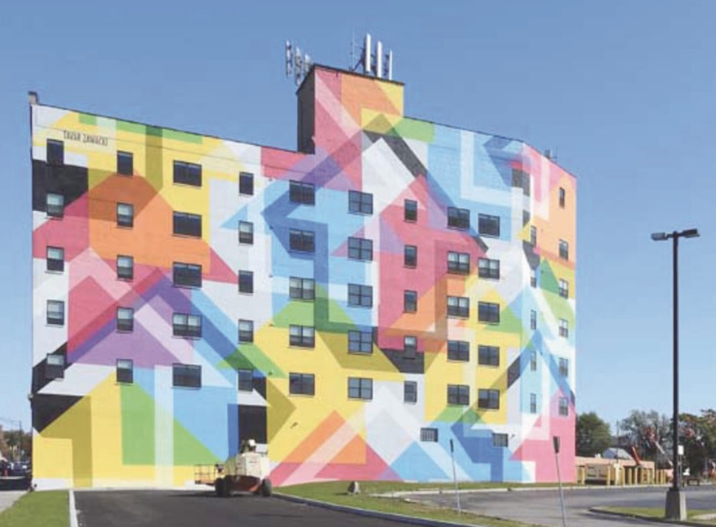 a building with a colorful mural on the side of it