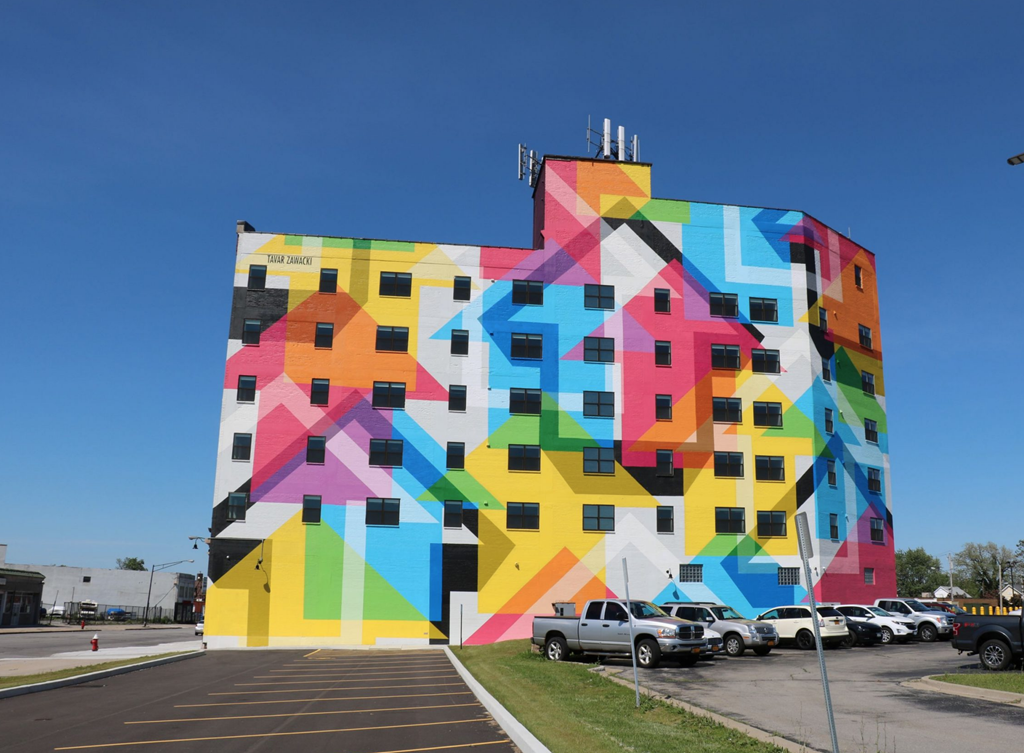 a building with a colorful mural on the side of it