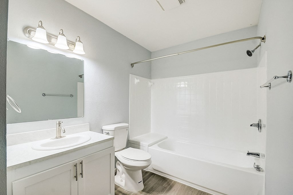 a bathroom with a sink toilet and a tub at Fernwood Grove Apartments at 4900 MacDill Ave in Tampa, Florida