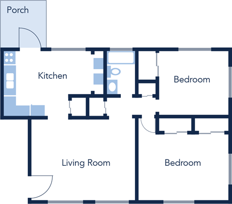 900 Square-Feet 2 bed 1 bath floor plan at The Flats at Seminole Heights, Tampa