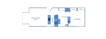 a drawing of a floor plan of a living room with a couch and a bed