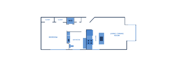 a drawing of a floor plan of a living room with a couch and a chair
