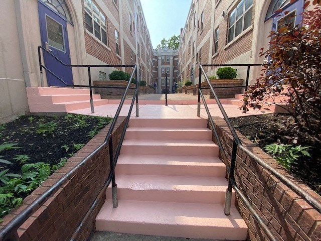 a set of stairs in front of a building