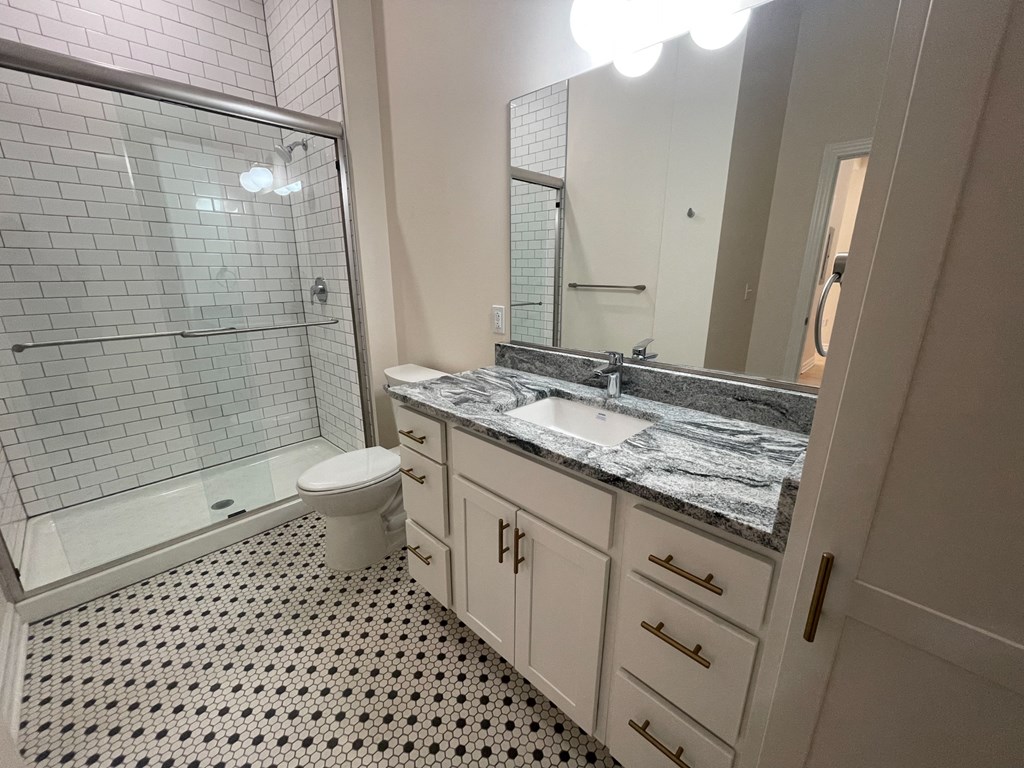 a bathroom with a sink and a toilet and a shower