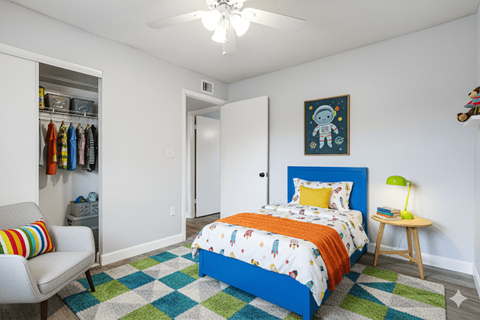 Comfortable Bedroom at The Flats at Seminole Heights, Tampa, Florida