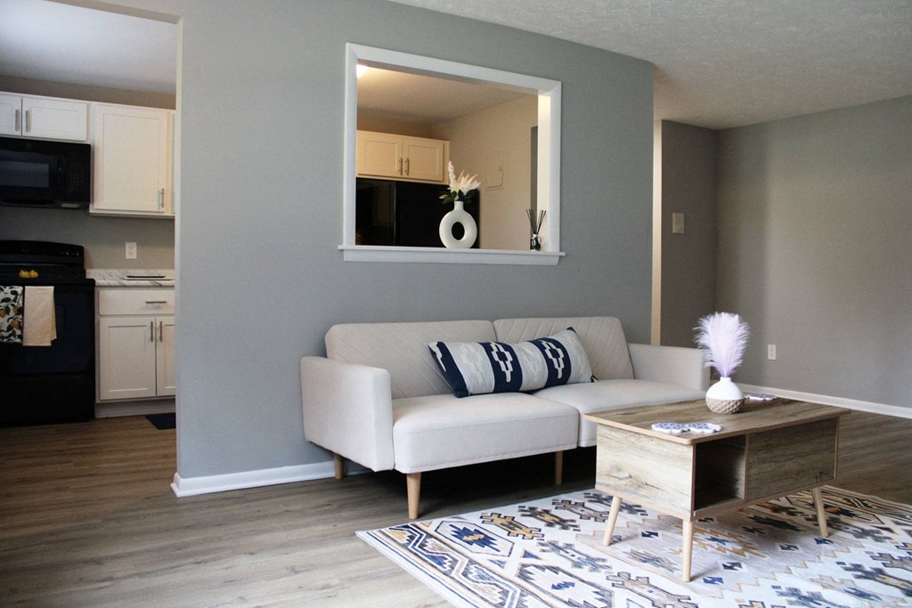 Renovated Living Room at Highview Manor Apartments in Fairport, NY