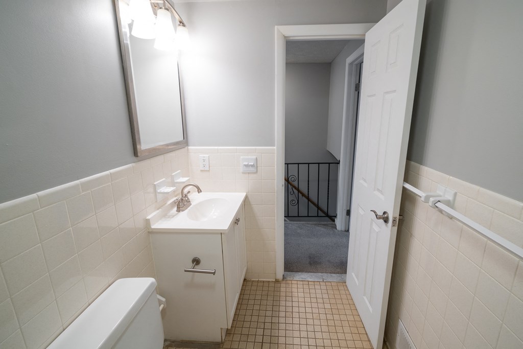 Updated Bathroom with vanity  at Willowbrooke Apartments & Townhomes at 396 Willowbrooke Drive in Brockport, NY 14420