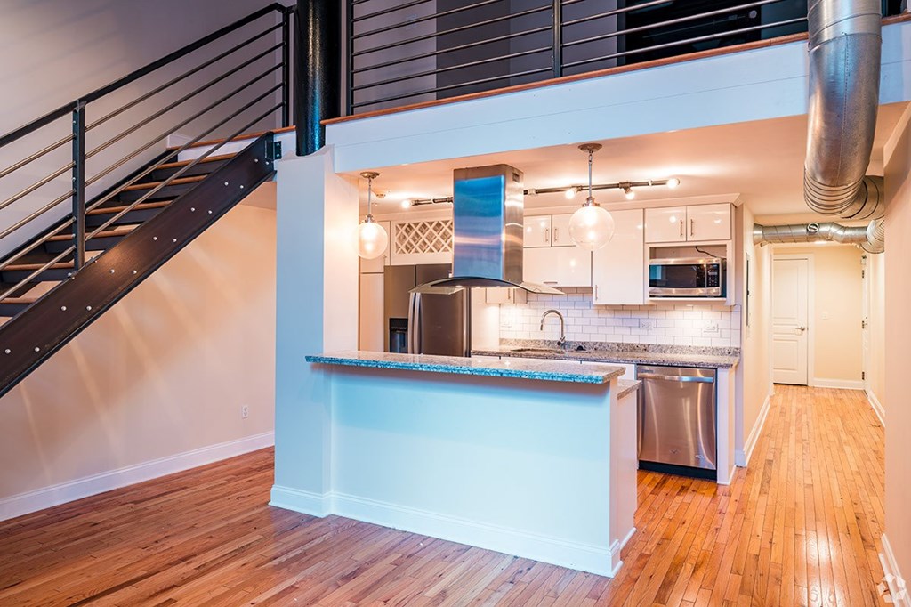 MODERN KITCHEN AT THE PHOENIX BREWERY APARTMENTS AT 847 WASHINGTON IN BUFFALO NY
