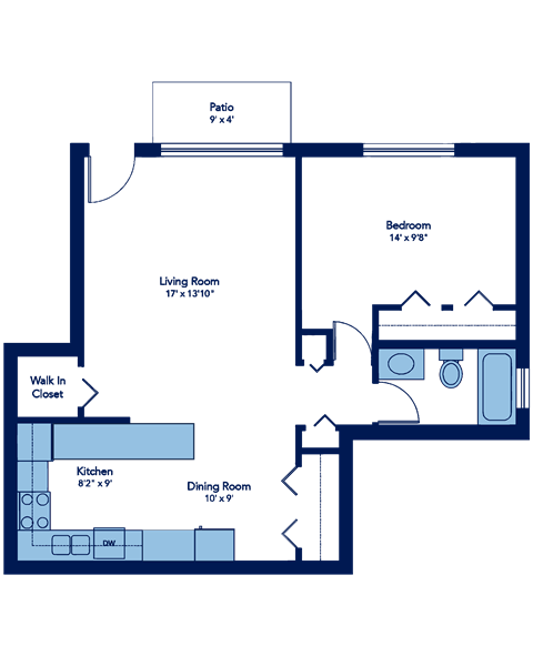 700 Square-Foot Daisy 1 Bedroom 1 Bath Floor Plan at Woodland Ridge, Illinois, 60517
