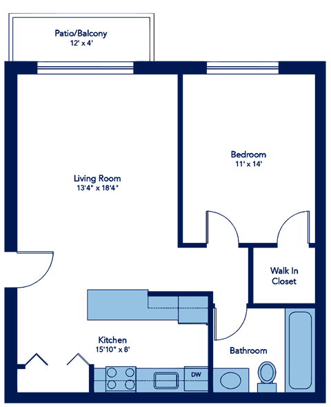 650 Square-Foot Iris (1) 1 Bedroom 1 Bath Floor Plan at Woodland Ridge, Woodridge