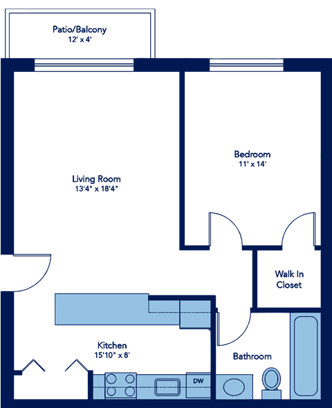 650 Sq-Ft Lily 1 Bedroom 1 Bath Floor Plan at Woodland Ridge, Illinois