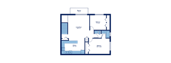 900 Square-Foot Violet 2 Bedroom 1 Bath Floor Plan at Woodland Ridge, Woodridge, IL