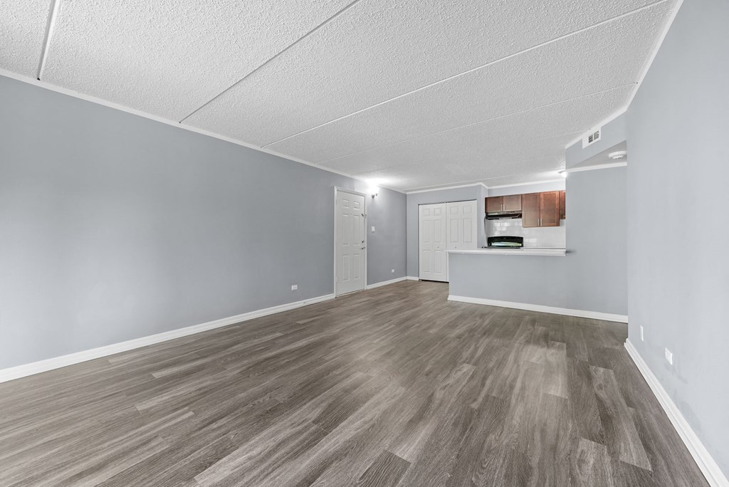 Renovated Living Room Wooden floors at Woodland Ridge Apartments in Woodridge, IL
