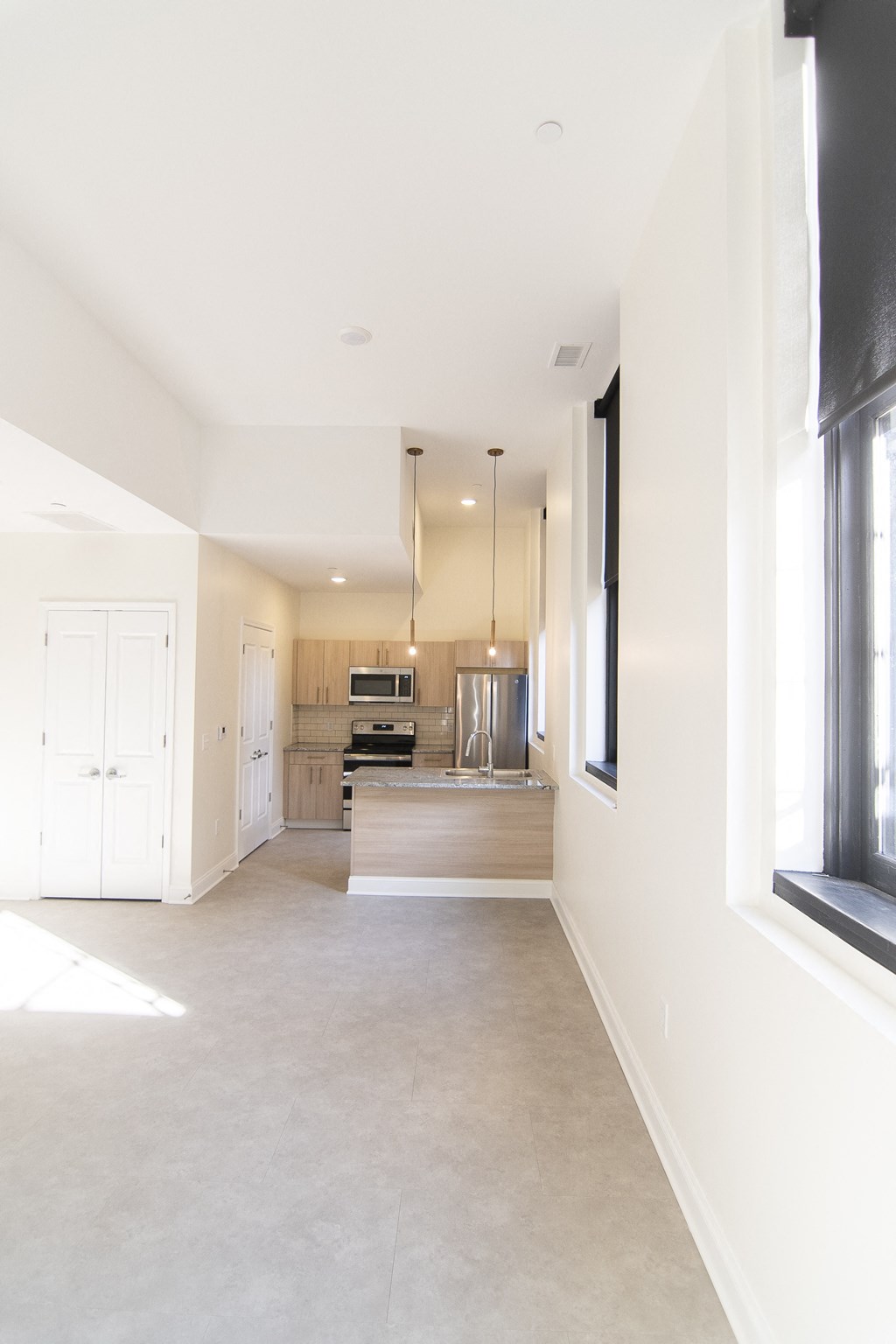 a view of the kitchen from the living room