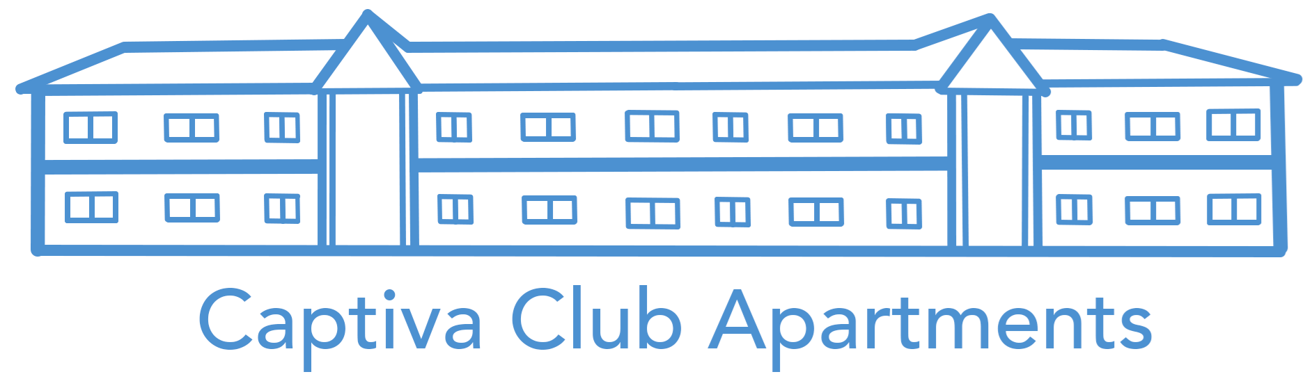 A line drawing of a building with the words Captiva Club Apartments written below it.