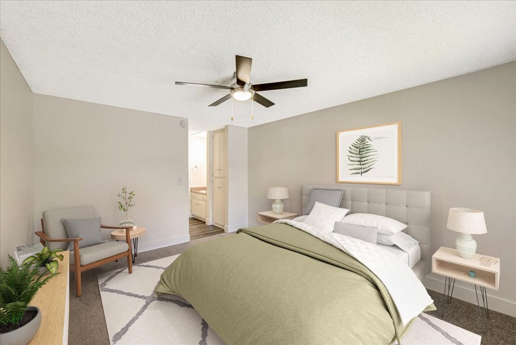 Spacious bedroom with Furniture