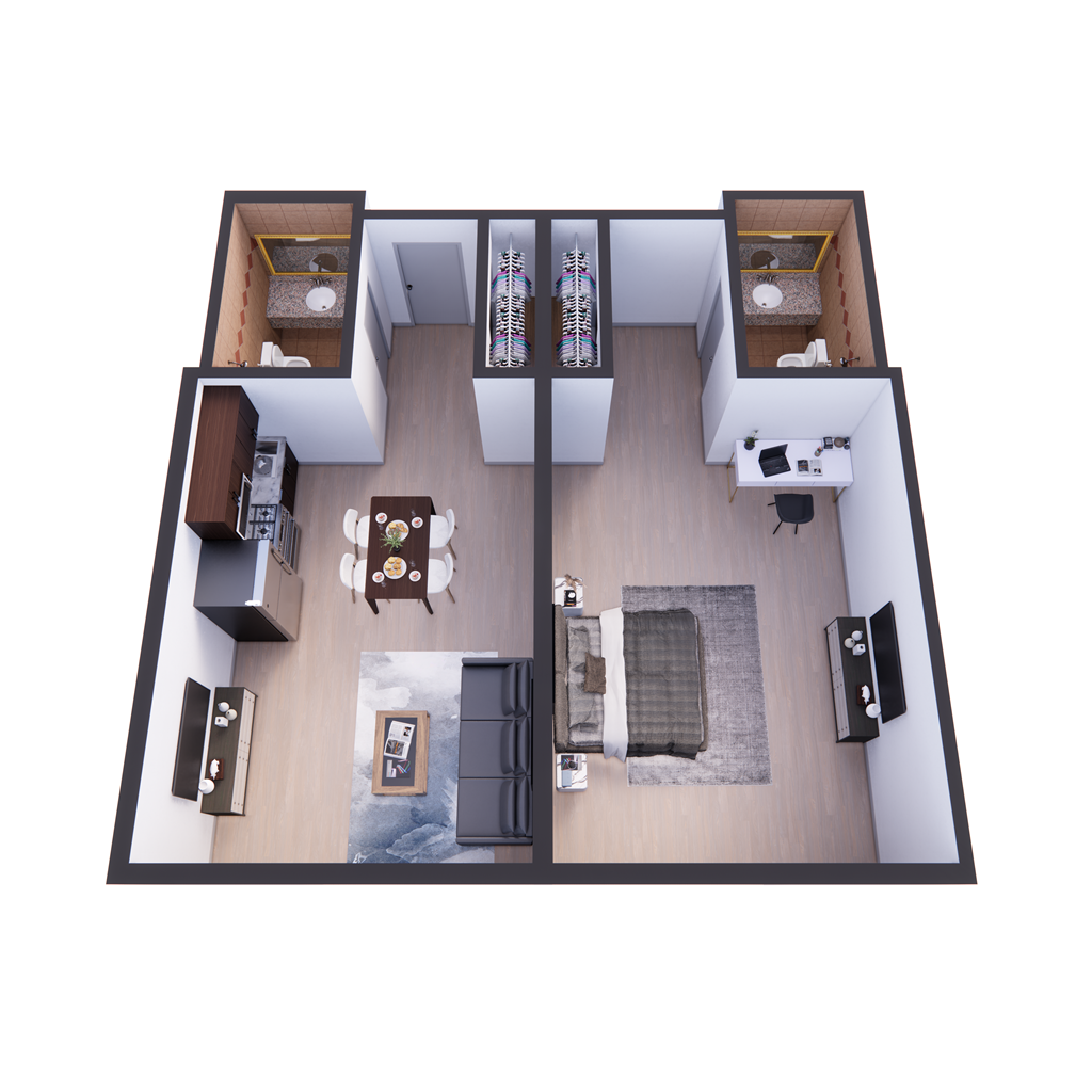 a floor plan of a two bedroom apartment at The Block at Sterling Heights, Sterling Heights