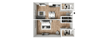 a bedroom with a bed and a closet