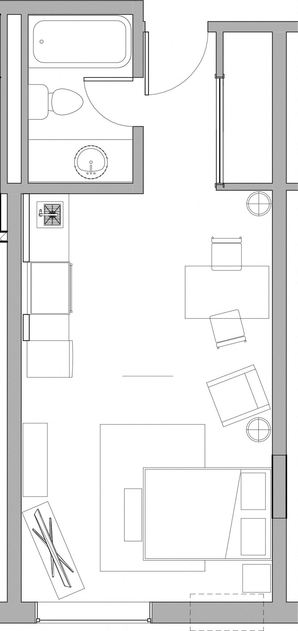 Studio apartment floor plan, Plato's Apartments, Sheffield, Alabama
