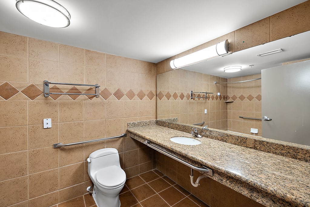 a bathroom with a toilet and a sink and a mirror