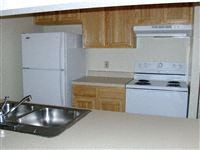 a kitchen with a sink and a refrigerator