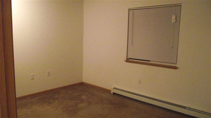 an empty room with a window and a carpeted floor