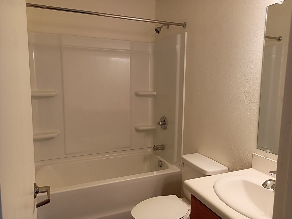 a bathroom with a toilet and a tub and a sink