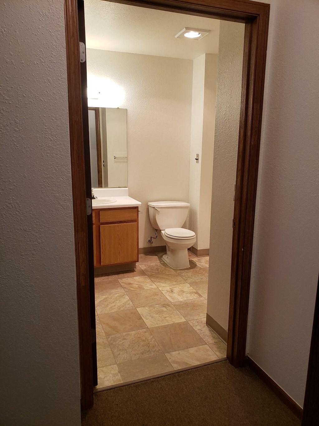 a bathroom with a toilet sink and mirror