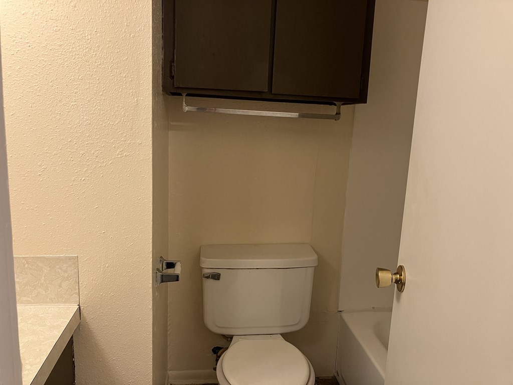a small bathroom with a toilet and a cabinet above it
