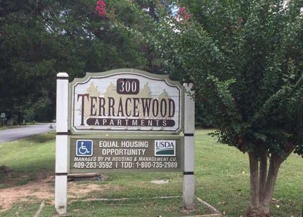 Terracewood Apartments sign, Woodville, Texas
