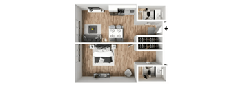 a 2 bedroom floor plan with a bathroom and a bedroom