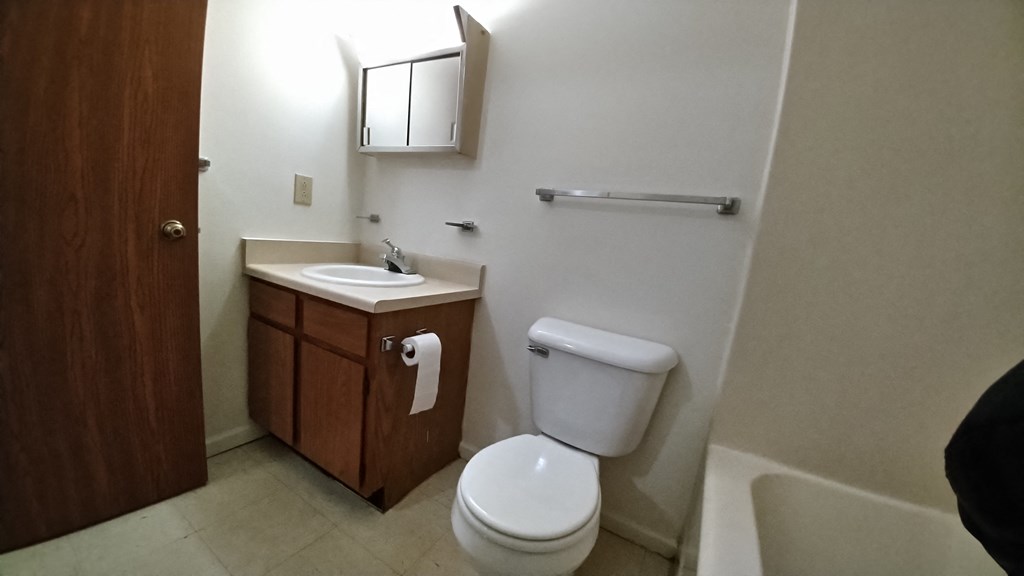 a bathroom with a sink toilet and bathtub