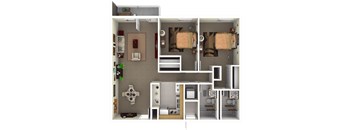 2Bed floorplan with balcony