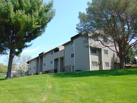 apartment building and grassy area