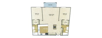 a floor plan of a living room and a kitchen