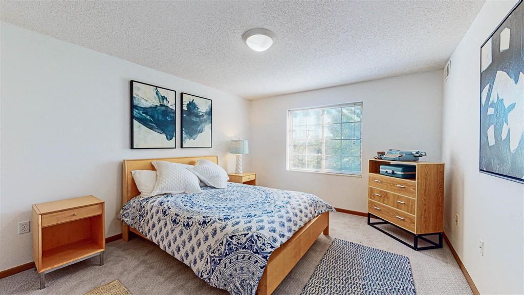 a bedroom with a bed and a dresser