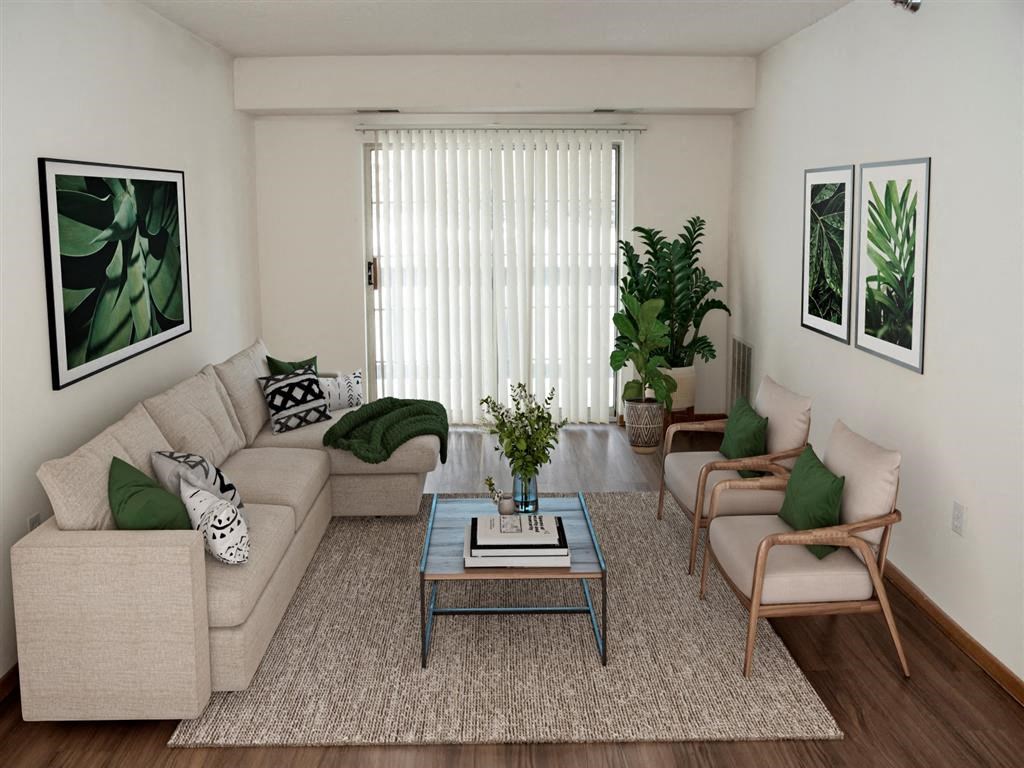 a living room with a couch and a coffee table