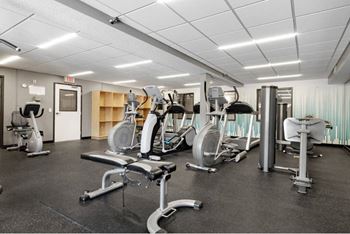 the gym is equipped with a variety of exercise equipment