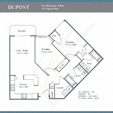 a floor plan for a condo with two bedrooms and two baths