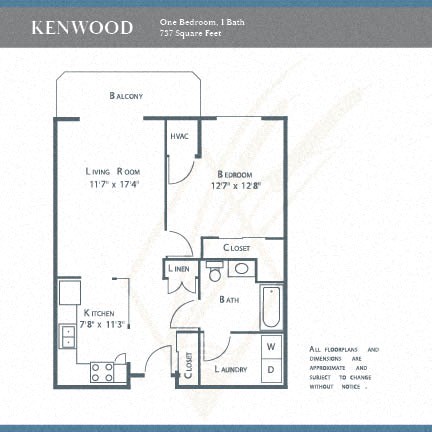 the floor plan of one bedroom unit