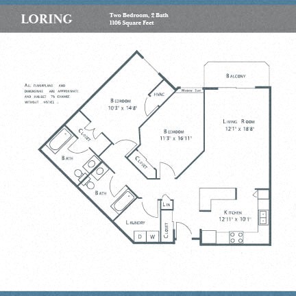 a floor plan of two bedrooms and two baths